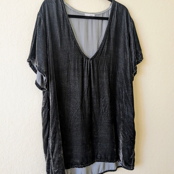 SOLD CP Shades x Free People Tunic Deep V-Neck T-Shirt Dress in Slate Gray - Picture 3 of 13